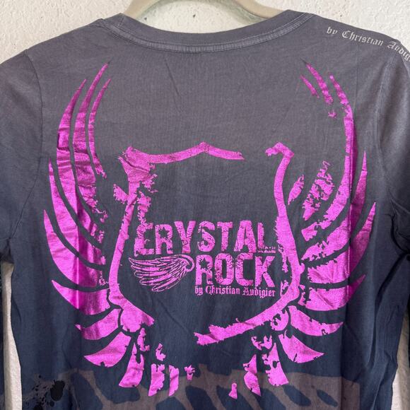 Christian Audigier Crystal Rock Y2K Shirt Women Large Rocker Girl Tee Tunic Top - Picture 9 of 13